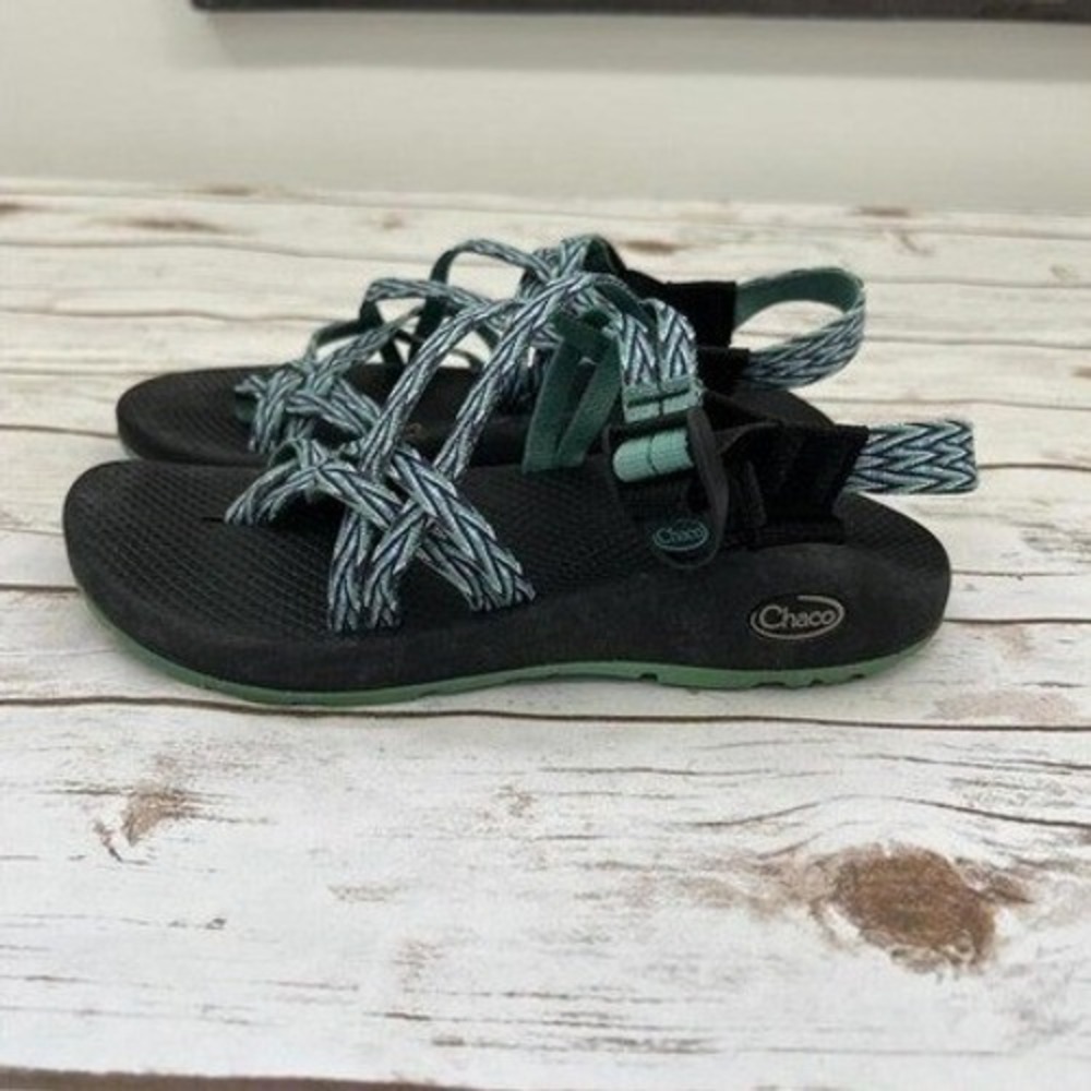 Chaco Excellent Z/Cloud 2 Sandals Black Green Blue Strappy Toe Loop Size 8W